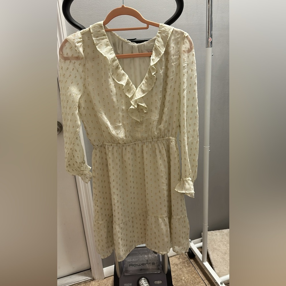 Loft Cream and Gold Dress. Petite Small